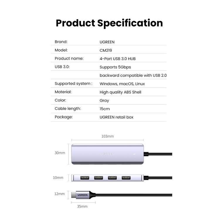 【Stok Produk di Indonesia】Ugreen Hub Splitter 4 Port USB Tipe-C Ke USB 3.0 Untuk MacBook Pro iPad Pro Samsung Galaxy Note 10 S10