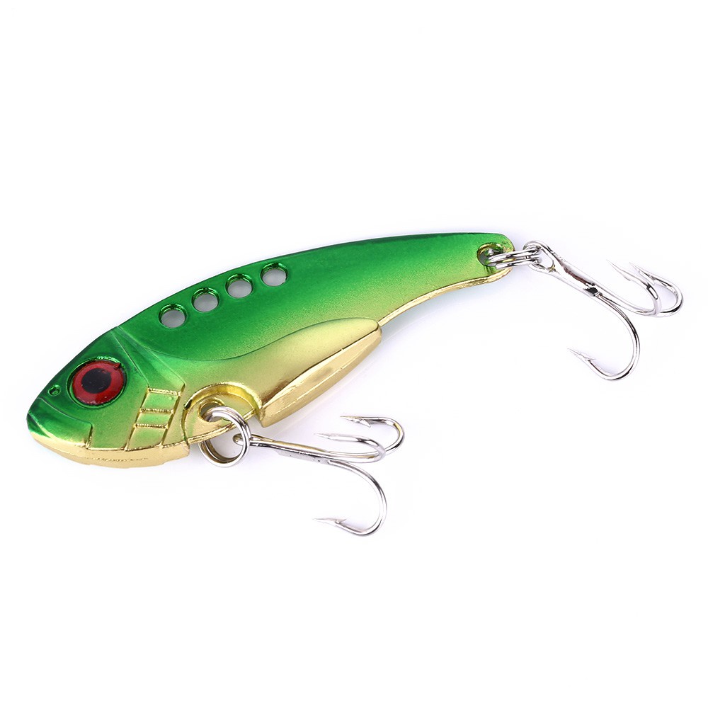 HENGJIA 4PCS Metal VIB Sequins Lure 5.5cm 11g 3D Eyes Umpan Spoon Spinner Blade Fishing Lure Hard Bait Fishing Tackle with Hook