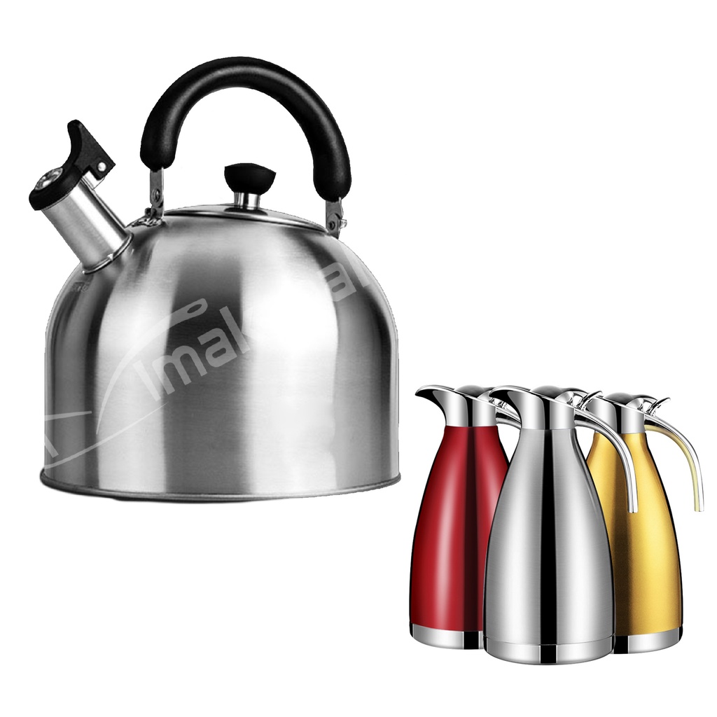 TEKO bunyi / Siul 3 n 4 L / Ketel / kettle / Ceret Stainless Termos Coffee Pot Water Jug Silver 2 Liter Tahan Panas & Dingin
