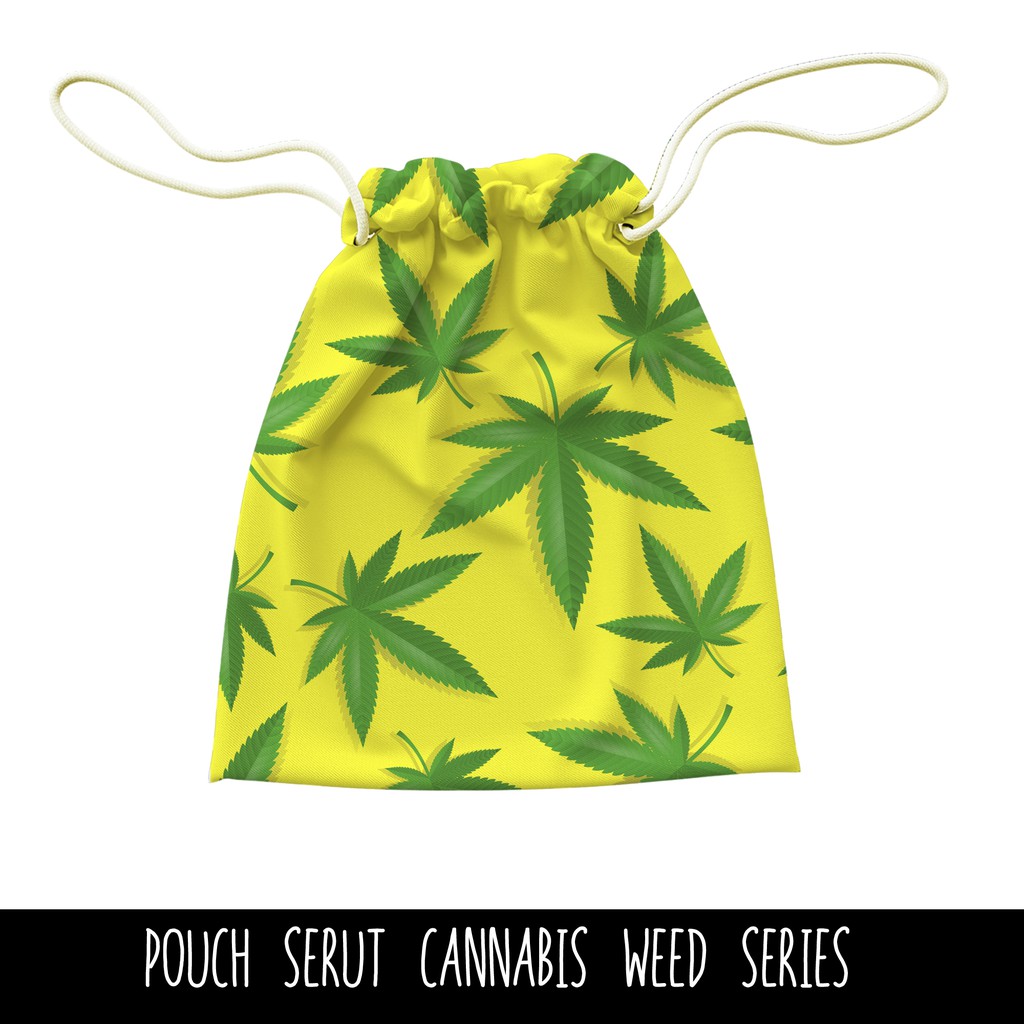 Full Print Pouch Serut Cannabis Weed Pattern Bisa Request Tulisan