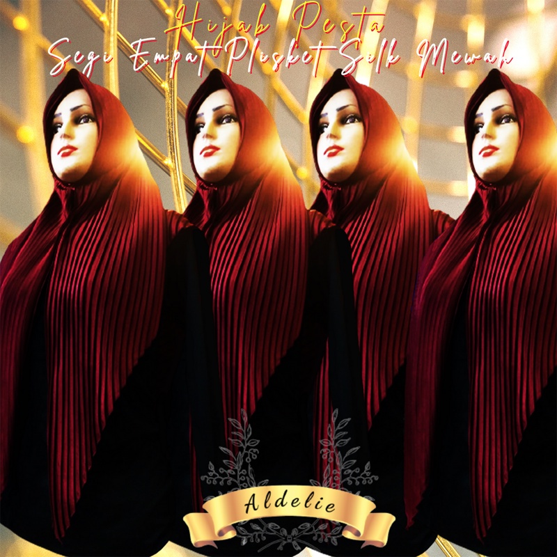 Hijab Pesta Mewah Plisket Bahan Silk Satin Premium Semi Jumbo Bukan Bahan Biasa Segi Empat Jilbab Ko