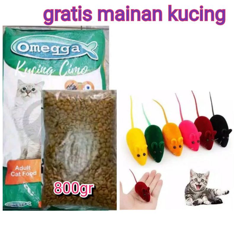 Omega Makanan Kucing Repack 800g gratis tikus-tikusan Mainan kucing makanan kucing Paket Murah