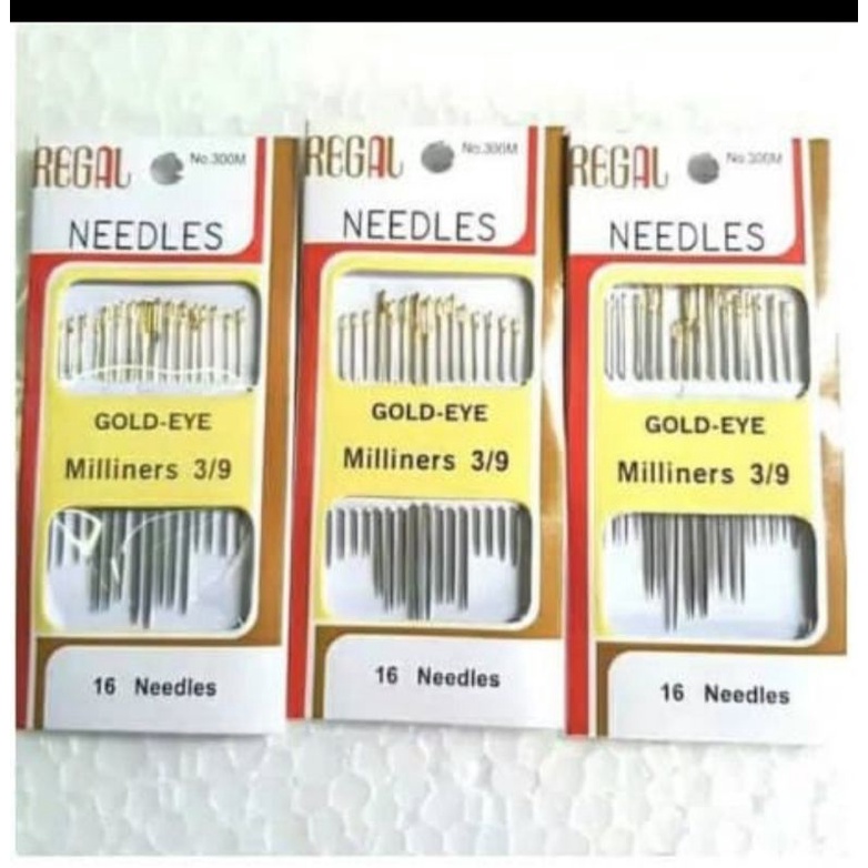 JARUM JAHIT TANGAN REGAL GOLD EYE MILINERS 3/9 ISI 16PC KEPALA GOLD