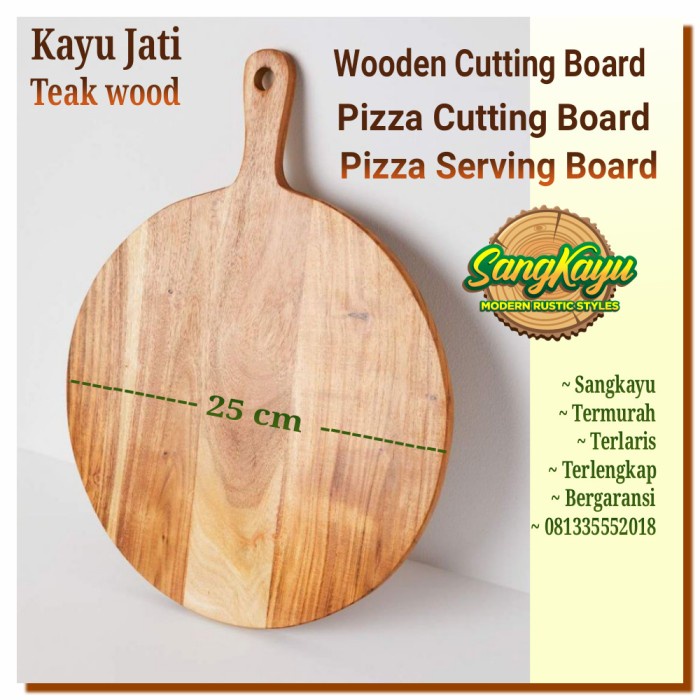 Talenan bulat pizza 25cm kayu jati wooden pizza serving cutting board