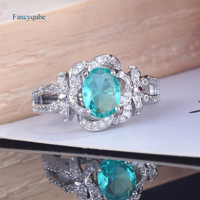 Fancyqube Cincin Silver 925 Wanita Desain Bunga Mawar Hias Zircon Oval Handmade Adjustable