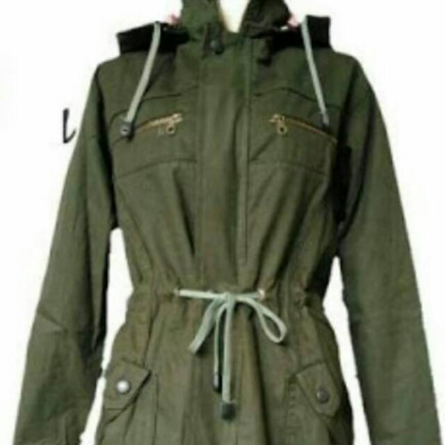 JAKET PARKA CEWEK HIJAU ARMY + AKRILIK