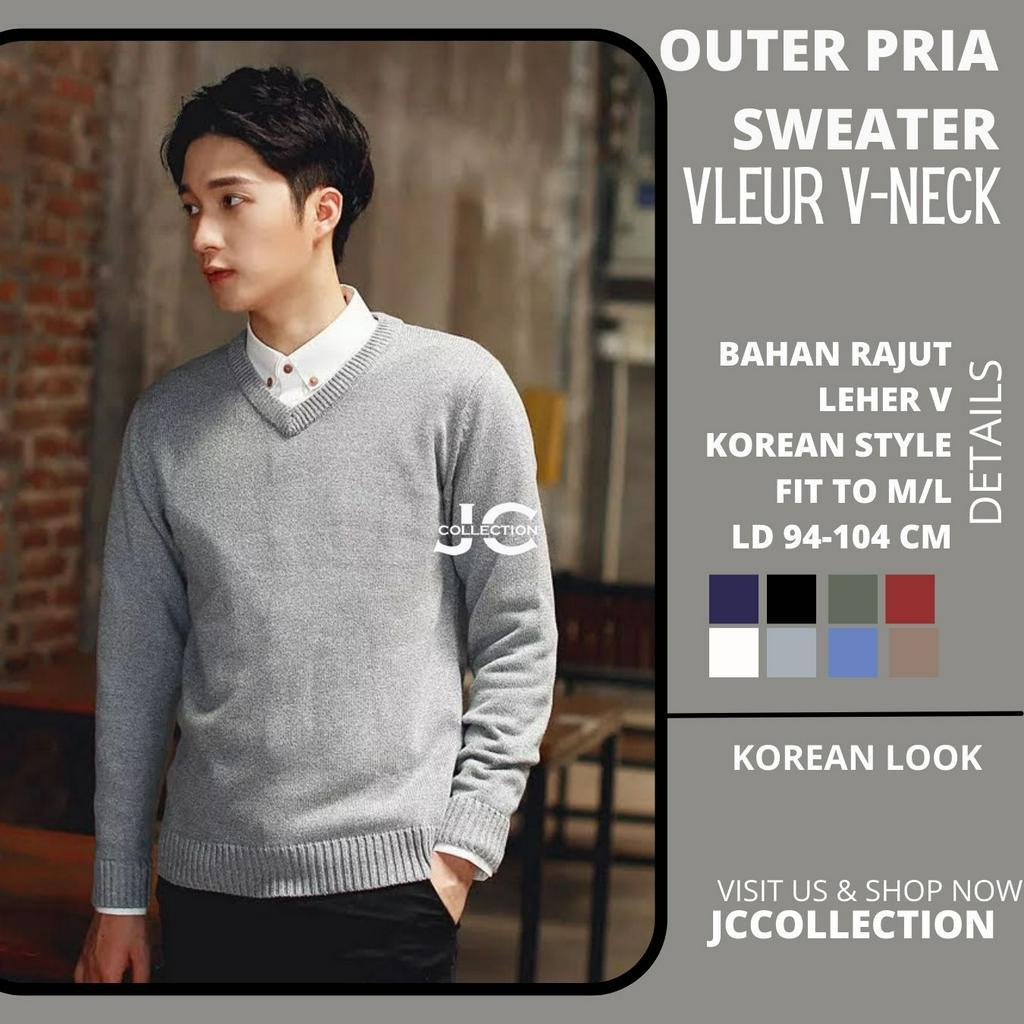 Sweater Rajut Pria Korea Style Vneck Vleur - JCCollections