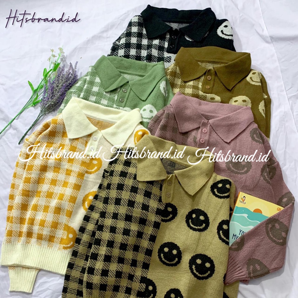 Kemeja knit two tone 2 warna wanita korea nyaman style korea idol kpop