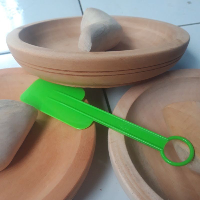 Cobek + Ulekan Kayu Pinus Premium + (Bonus Spatula)