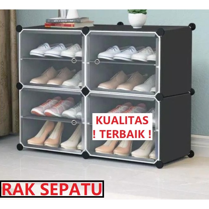 RAK PLASTIK LEMARI SEPATU 4 SUSUN 2 PINTU KOTAK SEPATU RAK SEPATU BOX