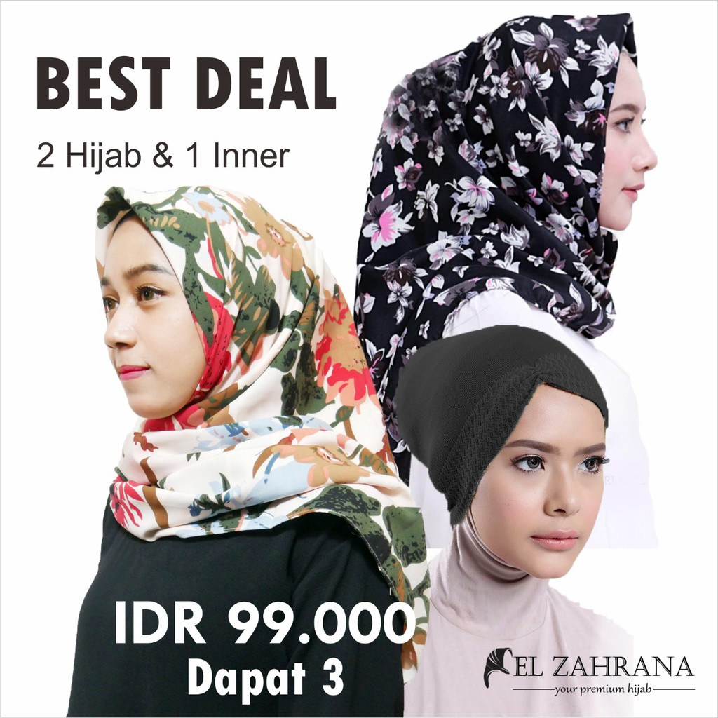 El Zahrana Jilbab Segi Empat Zianca Square Hijab Premium Wolvis