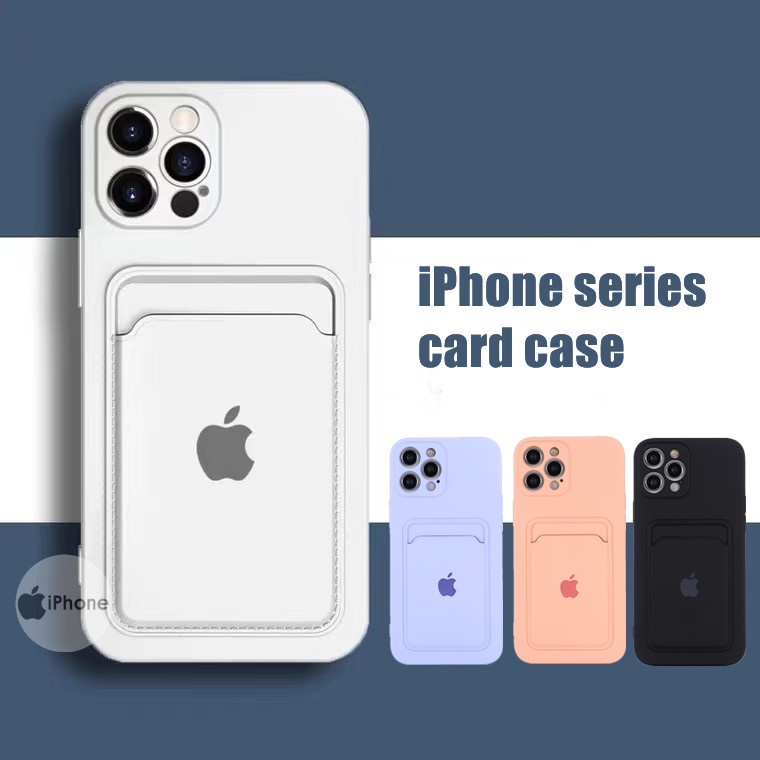 Silicone Card Holder Case Iphone 11 13 12 Pro Max Xs Max XR 7 8 Plus Se2020 dengan Logo All-Inclusive Portable Anti Jatuh Pelindung Case