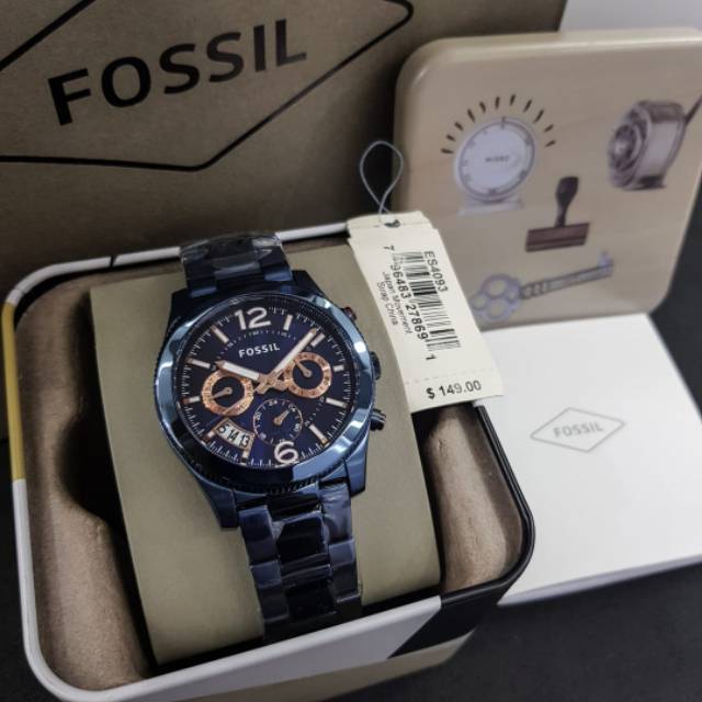 FOSSIL ES4093 / ES 4093 ORIGINAL BLUE STAINLESS STEAL CHRONOGRAPH PLUSBOX TIN PAPERBAG