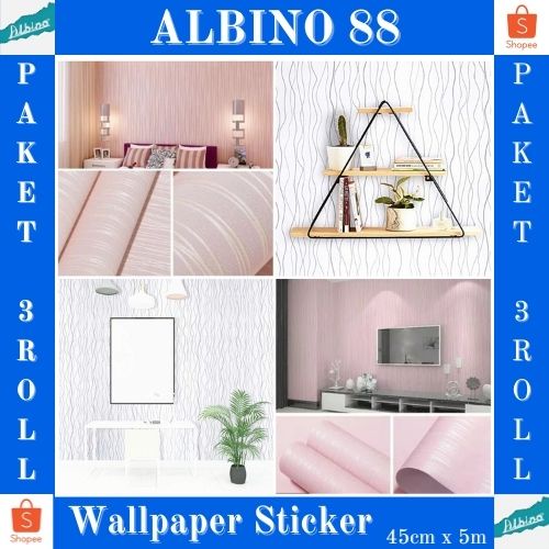 PROMO - PAKET 3ROLL WALLPAPER DINDING PVC PREMIUM QUALITY MOTIF SALUR ULIR GH126