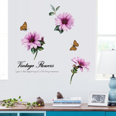 RELIZA WALL STICKER BUNGA UNGU VINTAGE FLOWERS PURPLE STIKER DINDING SK9231