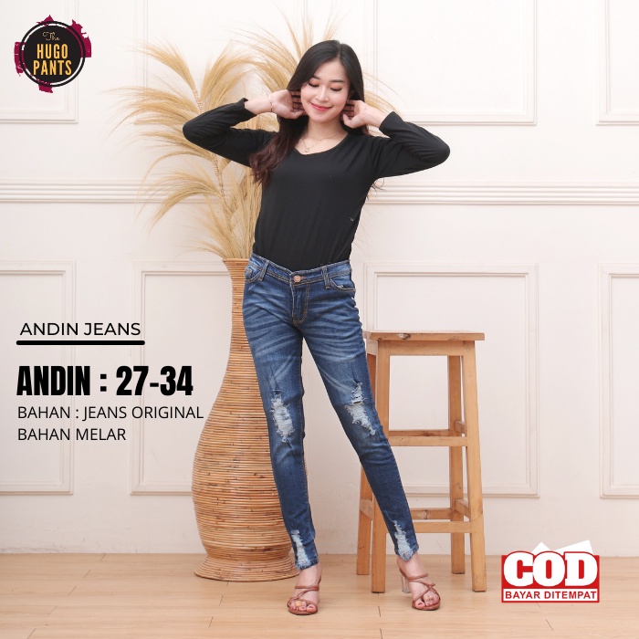 Celana Jeans Panjang Sobek Skinny Import Wanita // size 27-34