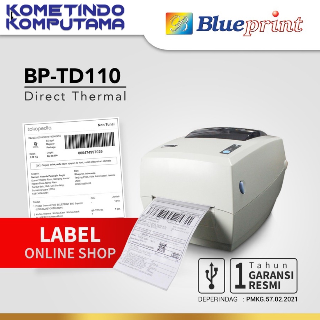 BP-TD110 Printer Barcode Thermal / Label Resi A6 BLUEPRINT TD110 USB