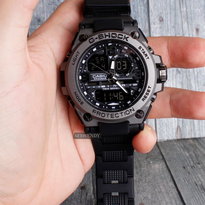 G Shock GST-8600 Metal Full Black Hitam pala besi jam tangan pria