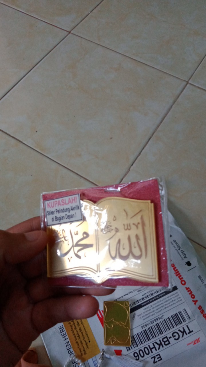 6cm X 4,2cm Grafir Lafadz Allah & Muhammad/kitab Lafadz Allah & Muhammad Akrilik Cermin Emas