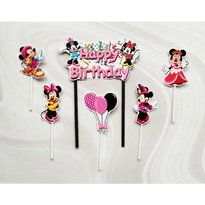 hiasan kue ulang tahun nasi tumpeng cake topper karakter minnie mouse mini mouse