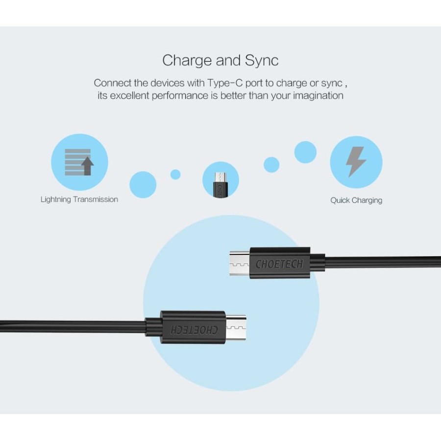 Kabel Usb Type c to type-c choetech charge data sync 3A 480Mbps 1m cable fast charging CC0002-10