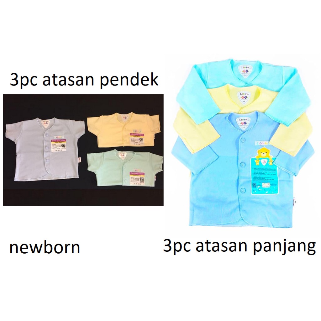 3pcs /4pcs ATASAN / Baju Pendek Polos Newborn Libby (baju tangan pendek) CBKS