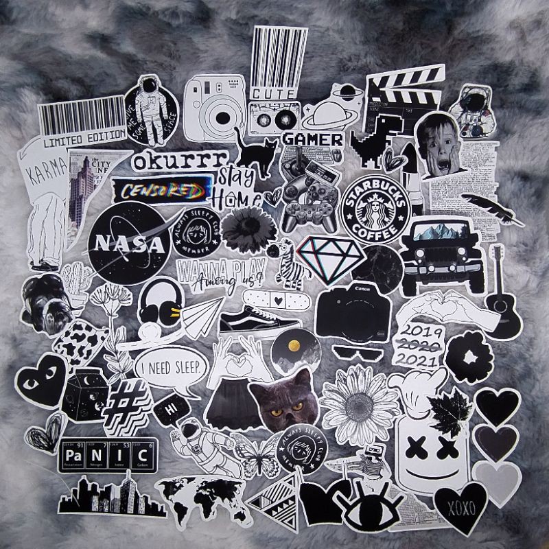 

70Pcs / STICKER BLACK N WHITE SET / Anti Air / Sticker Aesthetic / Sticker Journal / Sticker Thmblr / Sticker Helm