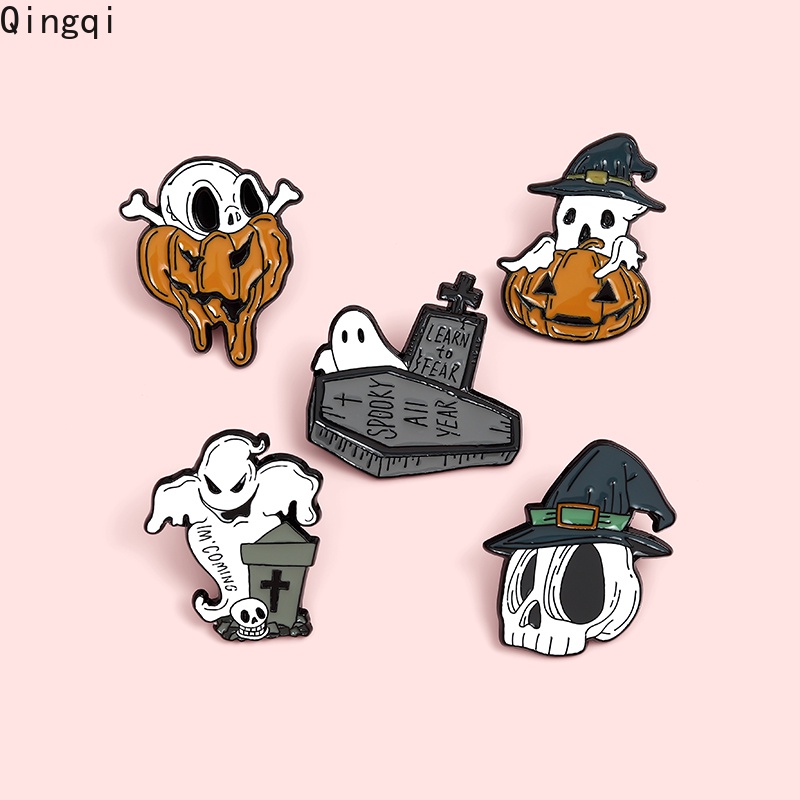 Halloween Enamel Bros Tengkorak Labu Hantu Bros Pin Pakaian Kerah Pin Gotik Lencana Perhiasan Hadiah Untuk Teman