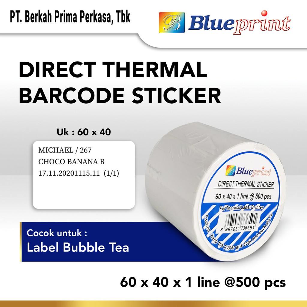 

Direct Thermal Sticker 60 x 40 BLUEPRINT Kertas Label Stiker 60x40 mm 1 Line Isi 500 - 1 Roll