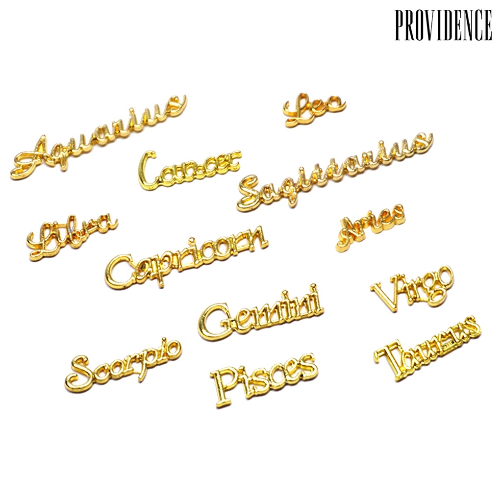 Providence 12Pcs/Set Constellation Style Nail Art Charm DIY 3D Effect Metal Letters Shape Rhinestone Tips Decoration for Manicure