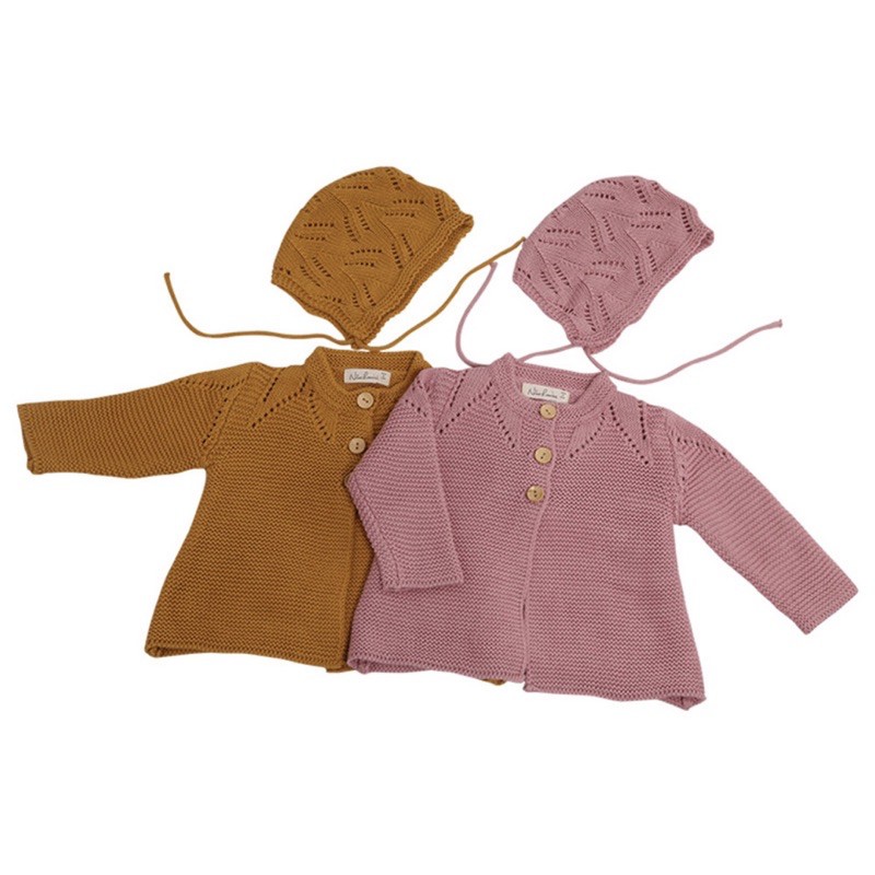 Knit outer set in pink and mustard / jaket anak baju hangat