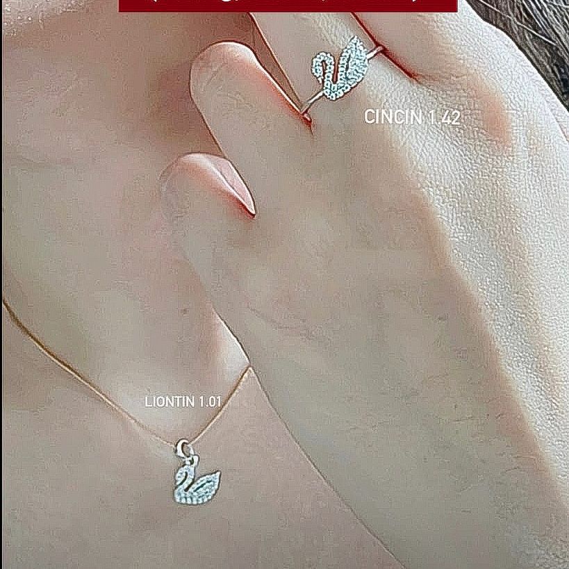 Cincin liontin anting duduk tusuk anak dan dewasa emas asli kadar 700 70 16k 750 75 17k mata swan angsa Swarovskii earrings ring gold