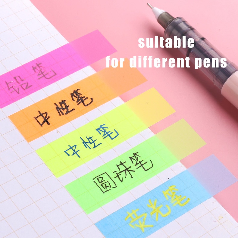 100 / 200 Lembar Sticky Note Transparan Fluorescence Warna-Warni Untuk Kantor / Sekolah