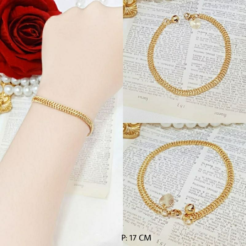 Fourfaahion Gelang xuping rantai kepang wanita gold 17cm