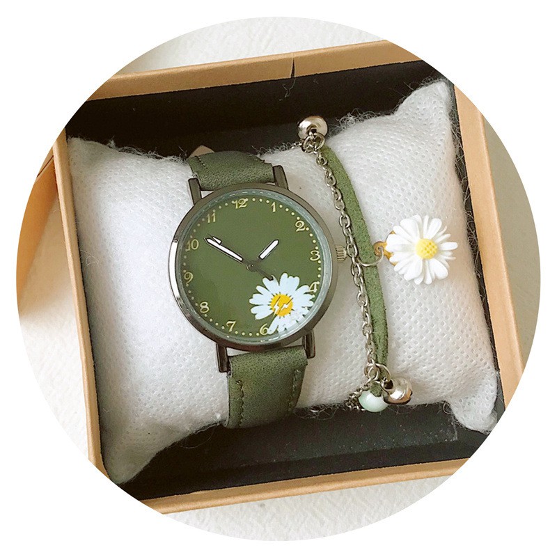 Jam Tangan Analog Quartz Wanita Strap PU Bunga Daisy Kecil Fashion Wanita Import-3