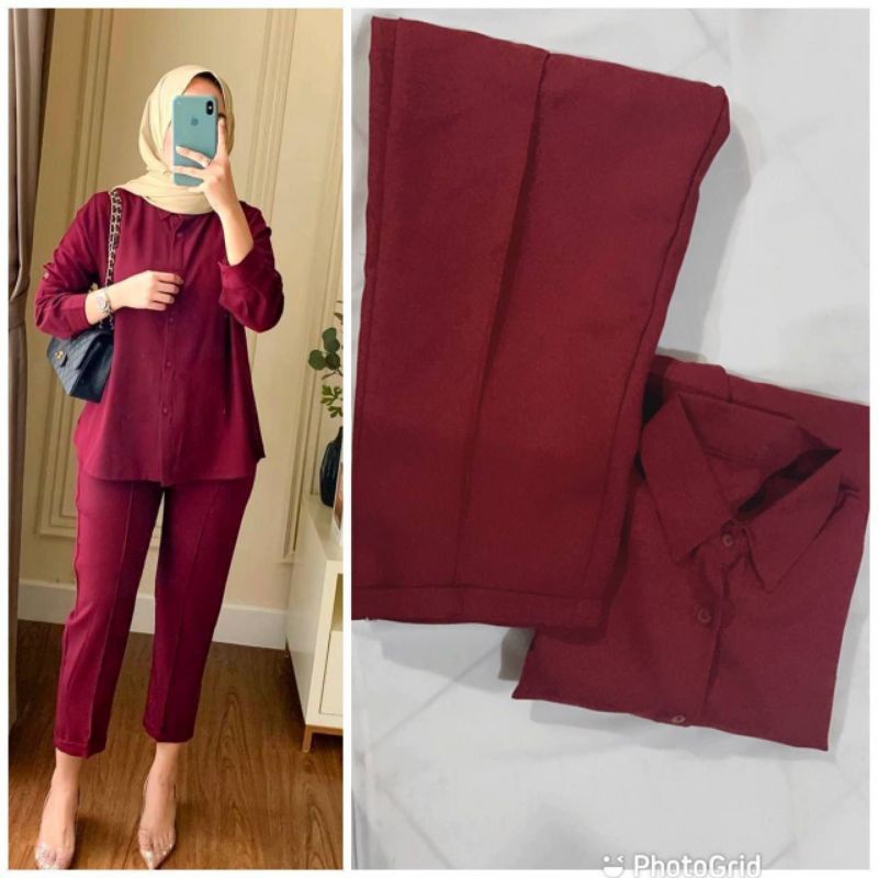 Nabila One Set Tunik Cringkle airflow Premium - Setelan Tunik Wanita Lengan 3/4