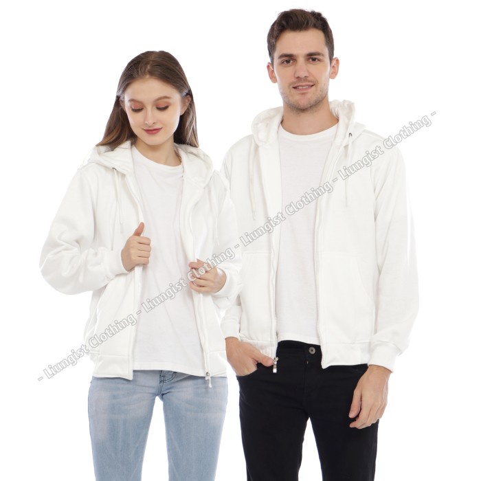 Jaket Wanita ( BAYAR DITEMPAT ) JAKET HOODIE ZIPPER PUTIH (PRIA & WANITA) M - XXL - Putih, L(J2T4) J