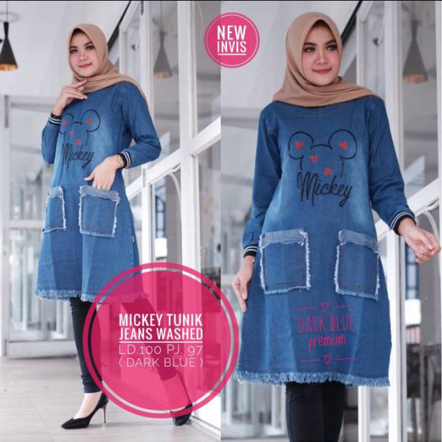 MICKEY TUNIK JEANS WASHED/TUNIK JEANS/DRESS JEANS/PAKAIAN JEANS WANITA