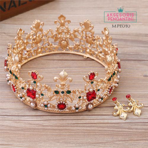 [PRODUK FAVORIT] AKSESORIS RAMBUT CROWN WEDDING MAHKOTA FULL ROUND EMAS MPE010