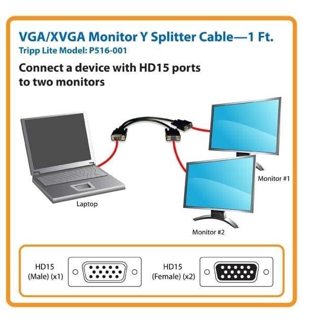 Kabel vga cabang / kabel vga splitter 1 ke 2 / kabel vga splitter 2port