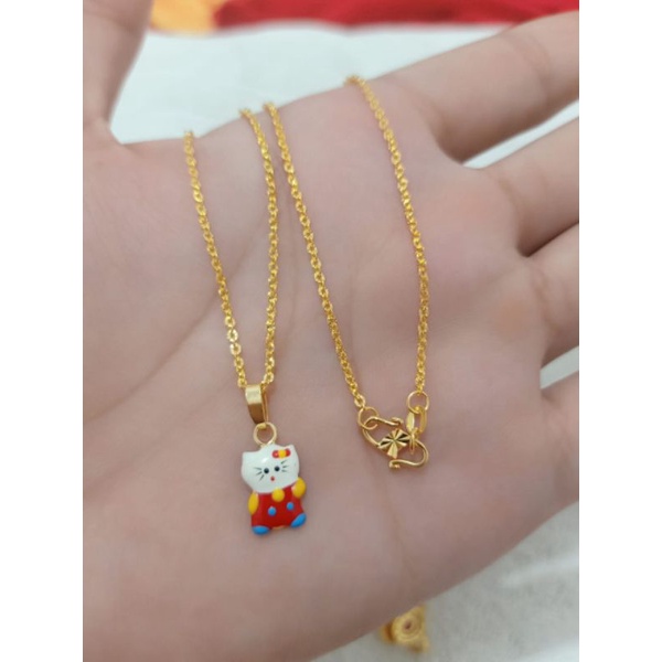 KALUNG NORI ANAK + LIONTIN HELLOKITY CAT PERAK 925 LAPIS EMAS 24K