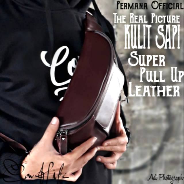 TAS KULIT PRIA WAISTBAG KULIT SAPI ASLI ( 100 % KULIT SAPI ASLI ORIGINAL)