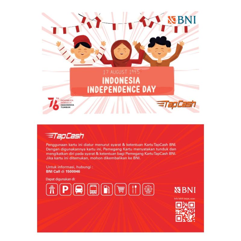 Tapcash BNI edisi HUT RI ke-76 - INDEPENDENCE DAY ORI /Like eMONEY eTOLL Flazz or Brizzi