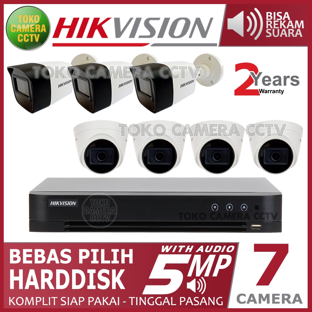 PAKET CCTV HIKVISION 5MP 8 CHANNEL 7 KAMERA AUDIO