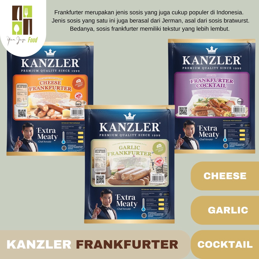 KANZLER FRANKFURTER COCKTAIL 500GR / GARLIC 300GR / CHEESE 360GR