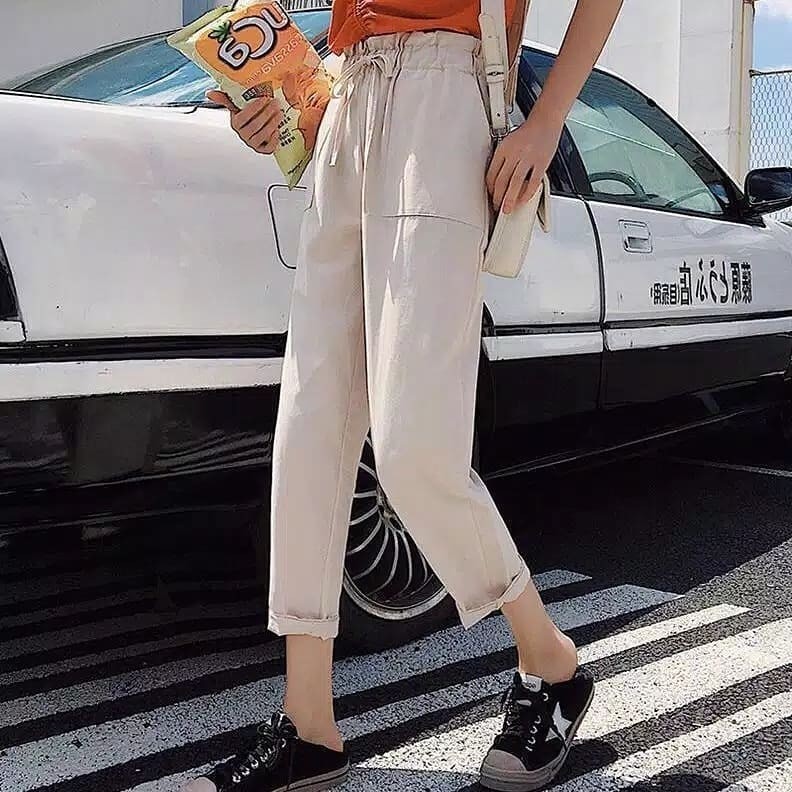 Celana Wanita Murah - Khansa Long Pants Linen Rami Karet Pinggang - Bawahan Wanita Muslim <-4