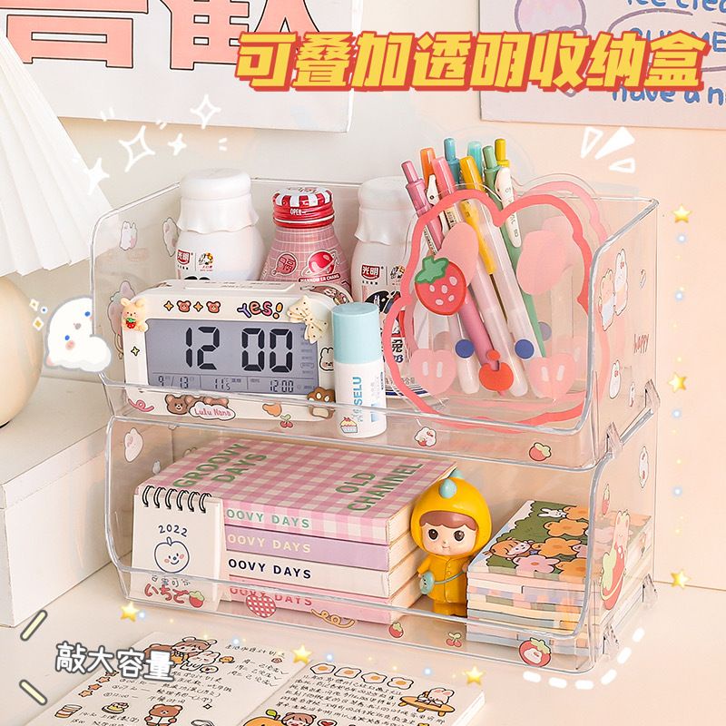 [littlecrab] Rak Putih Transparan Akrilik Clear Rak Penyimpanan Barang Aesthetic Stationary Kit Room Decoration Tempat Simpan Barang Desk Organizer Lucu Unik