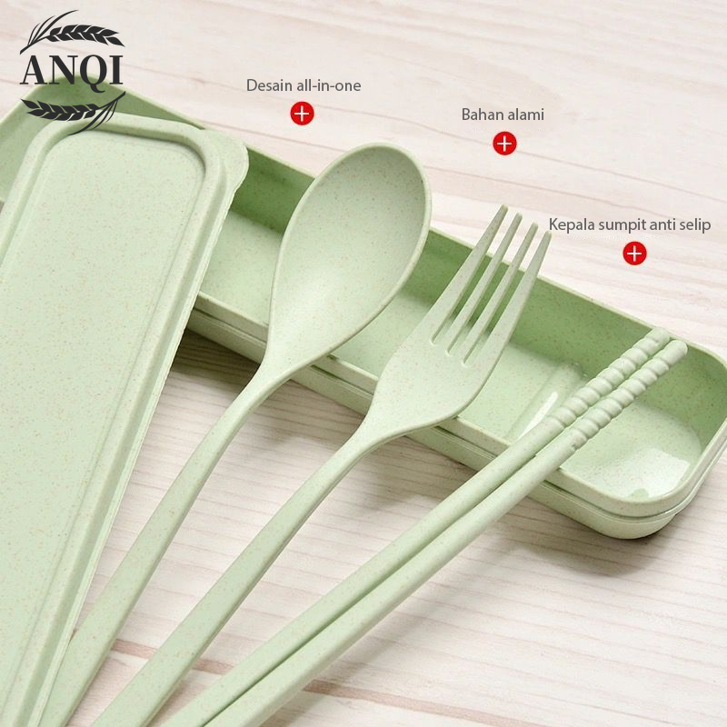 ANQI  Set Alat Makan Wheat Straw Tableware 4 in 1 / VS-23