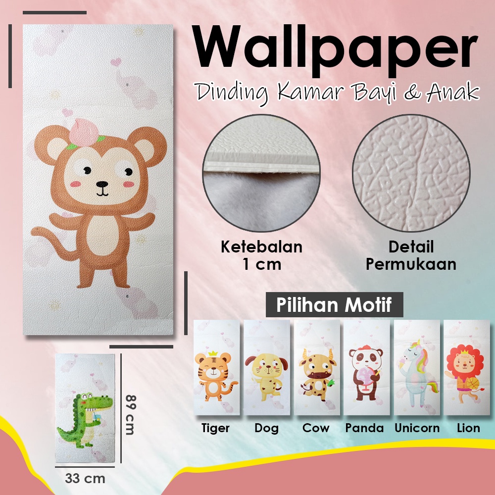 Wallpaper Dinding 3D Foam Motif ANAK - Wallpaper Dinding Ukuran Kecil Motif Hewan anti air waterproof