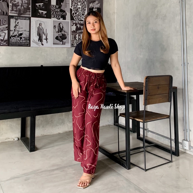 Kulot Motif Bali Rayon Premium-Kulot Garis Maroon